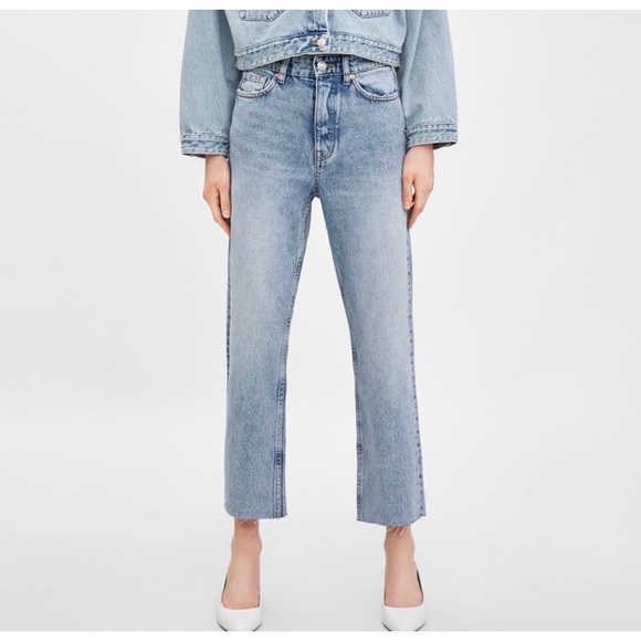 ZARA TRF DENIM high rise straight leg ankle jean - Picture 1 of 5